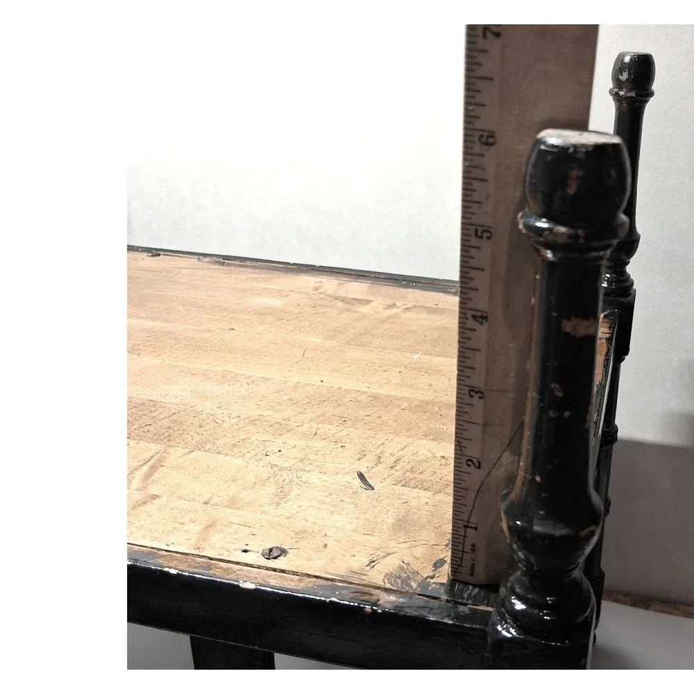 Vintage Black Wooden Spindle Magazine Rack Floor Stand Turned Wood Handle 17x12